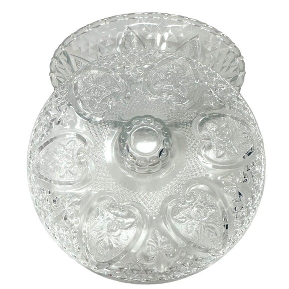 Vintage KIG Malaysia Candy Dish Clear Pressed Glass Hearts and Roses w/ Lid  7" - Picture 5 of 7